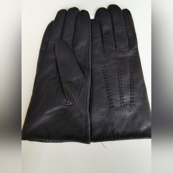 Women's sz.xl genuine black‎ leather fur lined gloves - Picture 1 of 7